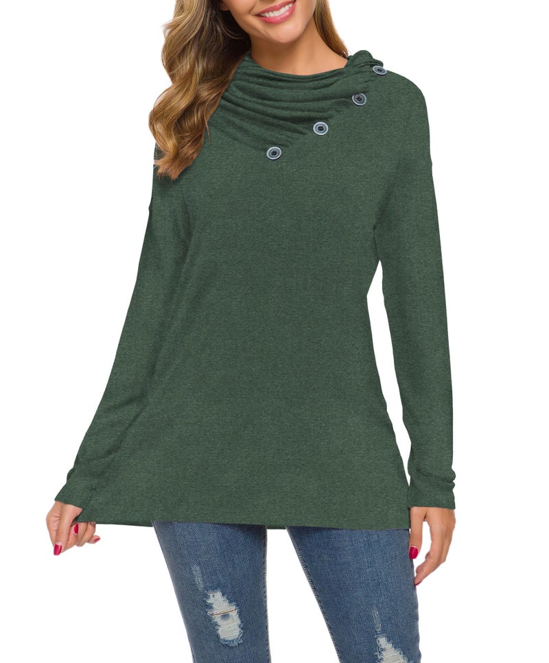 WEACZZY Womens Long Sleeve Shirts Button Cowl Neck Casual Loose Tunic Tops Blouse Dressy (Medium, 10 Green) - Image 4